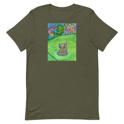 Unisex Staple T-Shirt (cat meditating in the park)