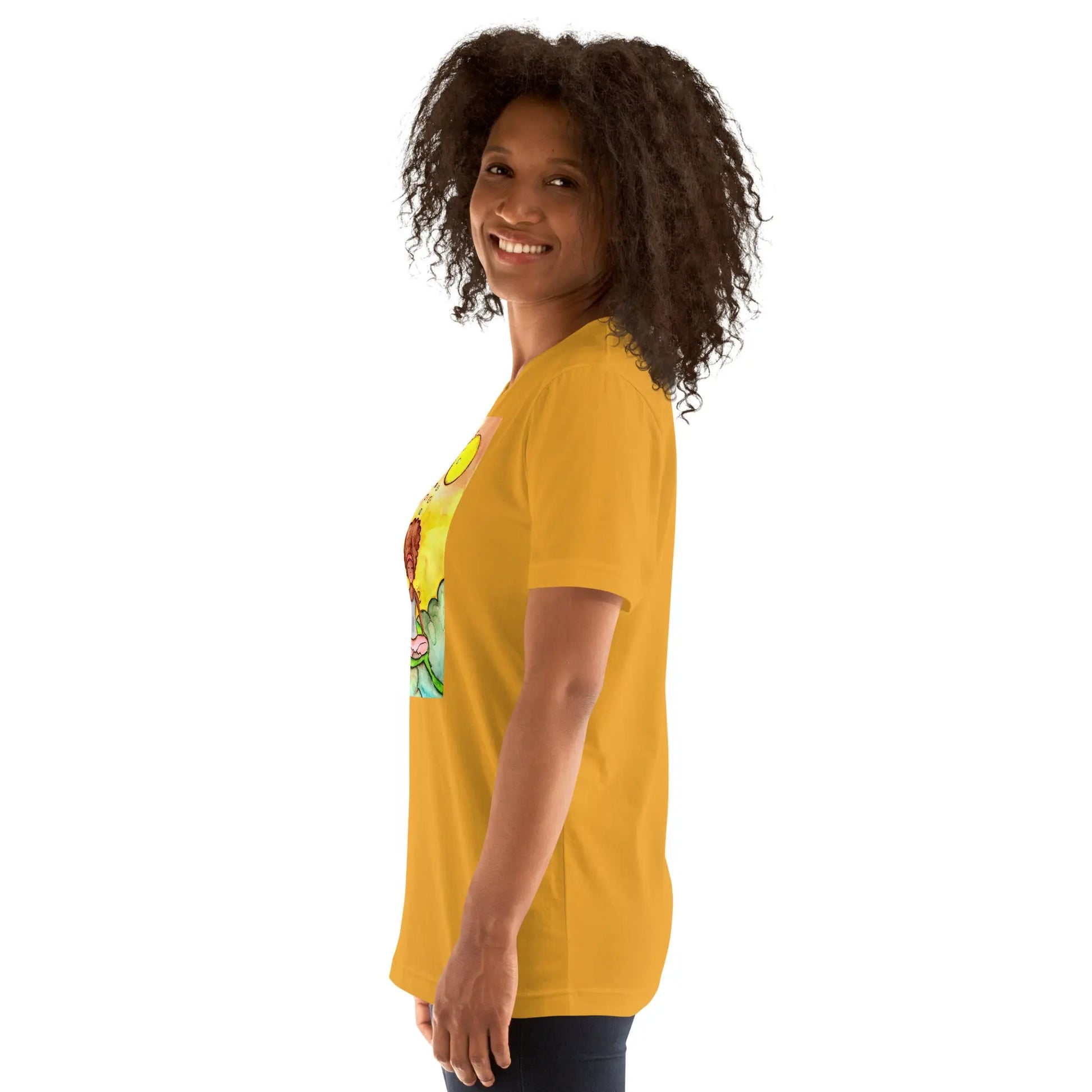 Unisex Staple T-Shirt (cat and woman meditating)