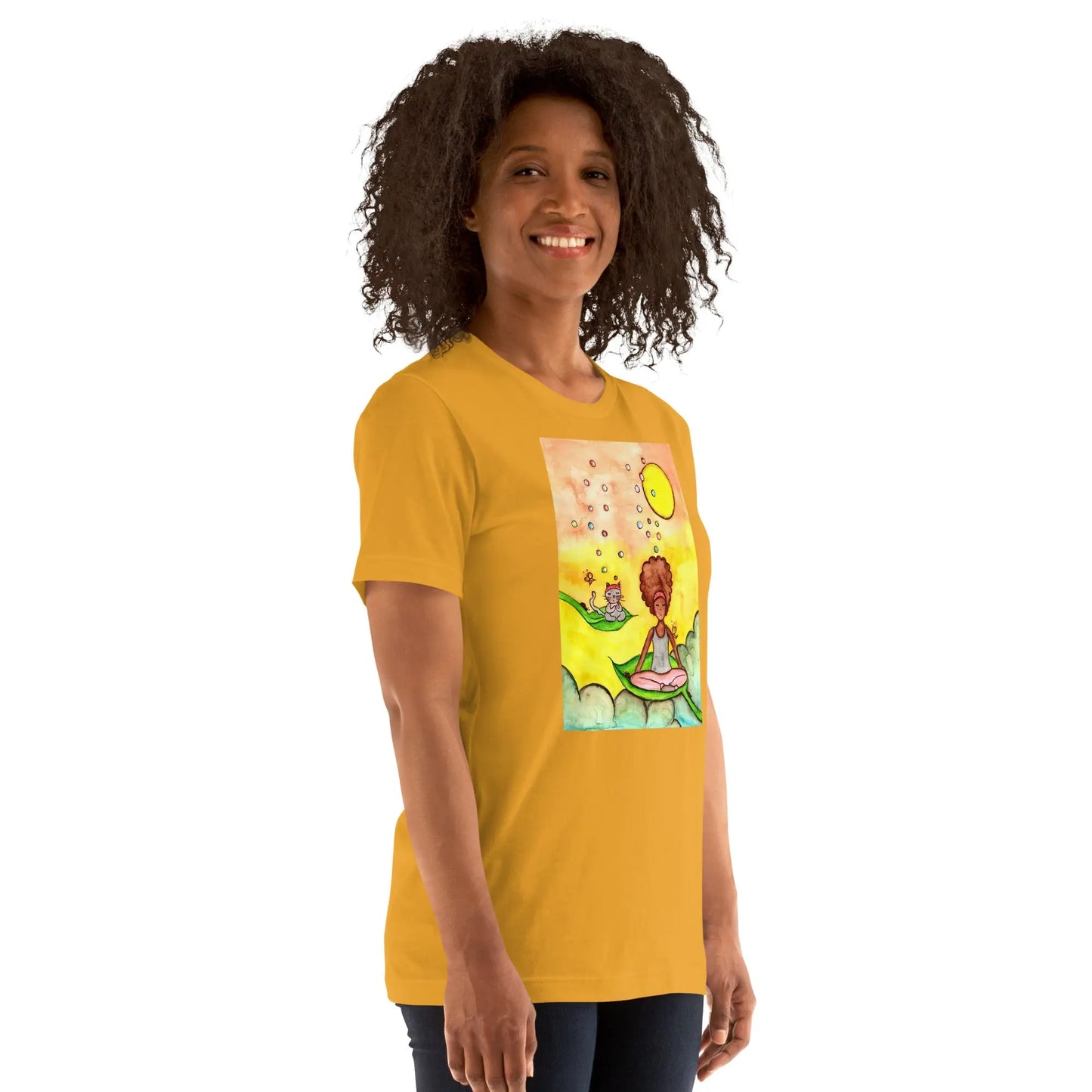 Unisex Staple T-Shirt (cat and woman meditating)