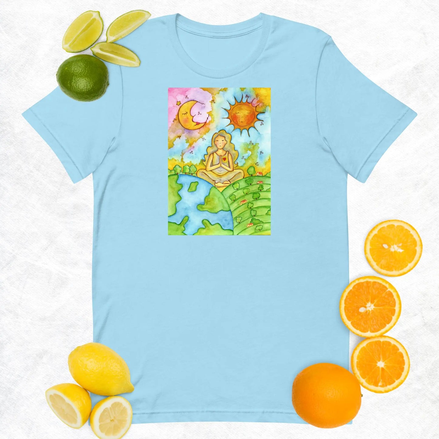 Unisex Staple T-Shirt (meditating beneath the sun and moon)