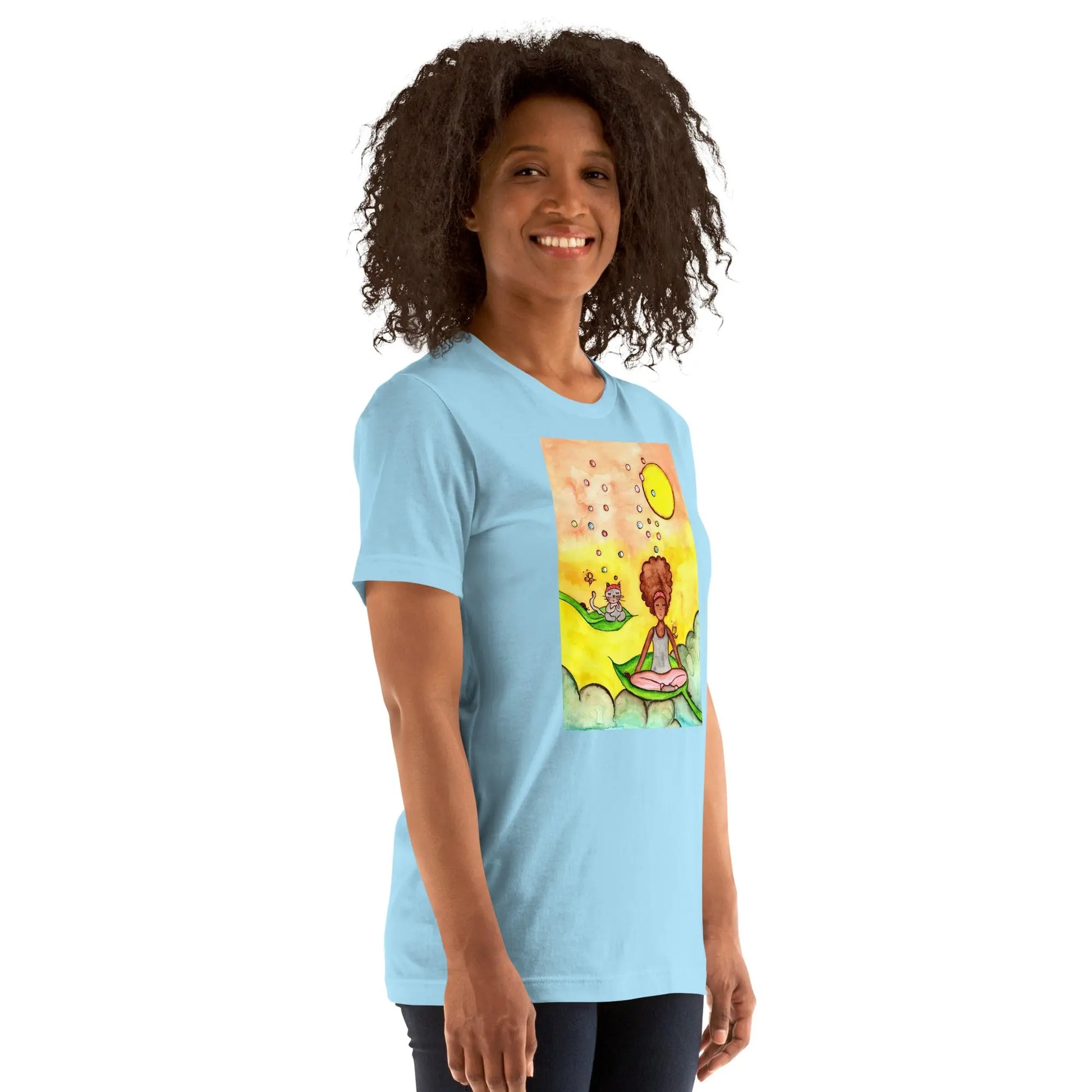 Unisex Staple T-Shirt (cat and woman meditating)