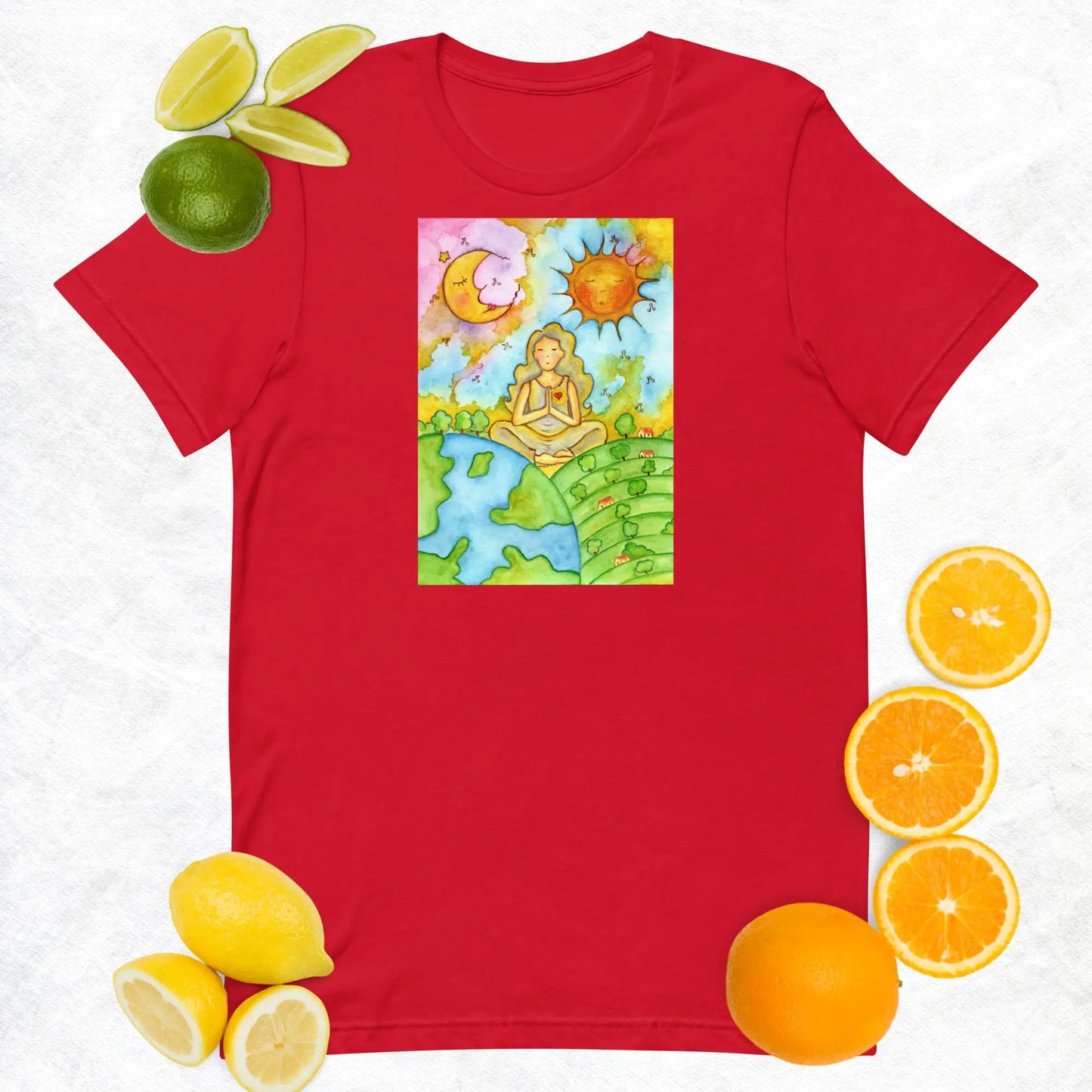 Unisex Staple T-Shirt (meditating beneath the sun and moon)