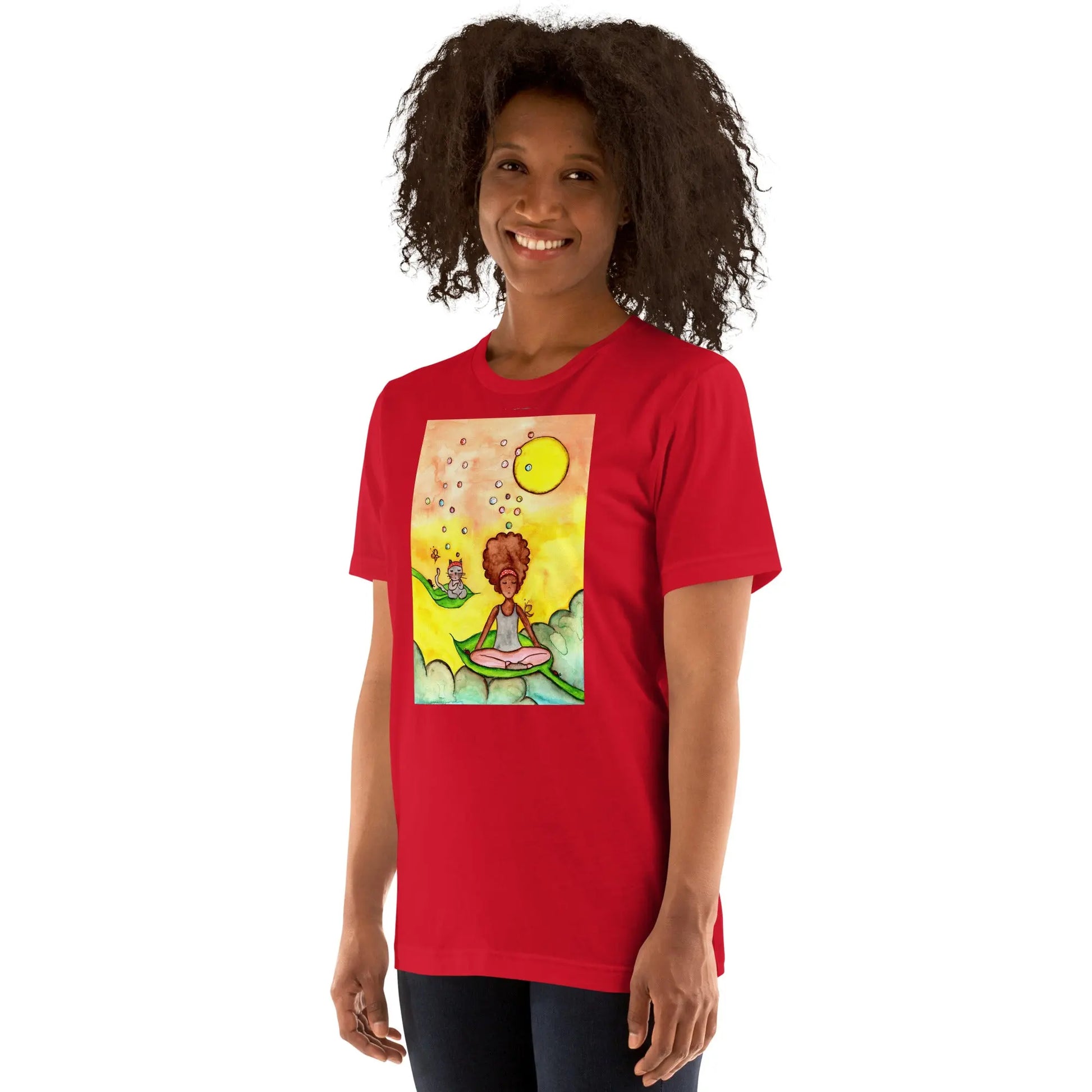 Unisex Staple T-Shirt (cat and woman meditating)
