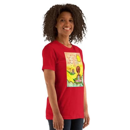 Unisex Staple T-Shirt (cat and woman meditating)