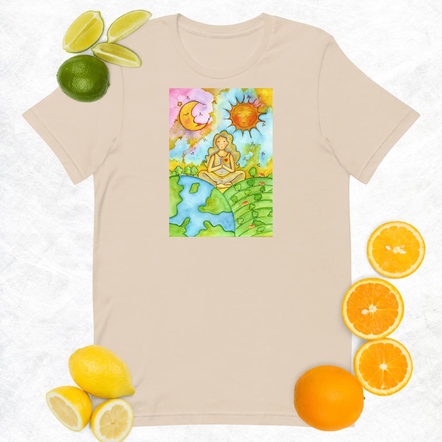 Unisex Staple T-Shirt (meditating beneath the sun and moon)