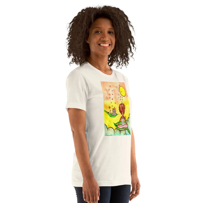 Unisex Staple T-Shirt (cat and woman meditating)