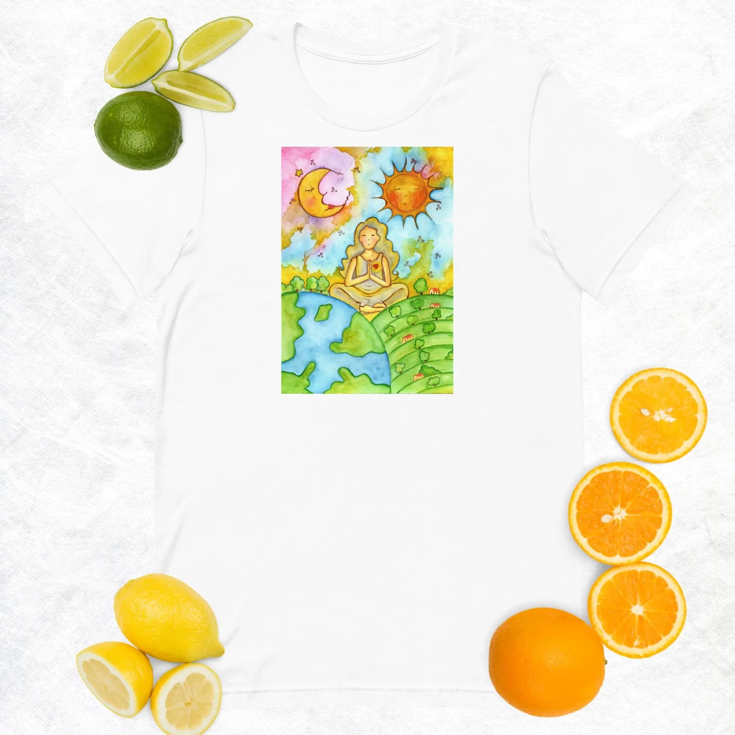 Unisex Staple T-Shirt (meditating beneath the sun and moon)