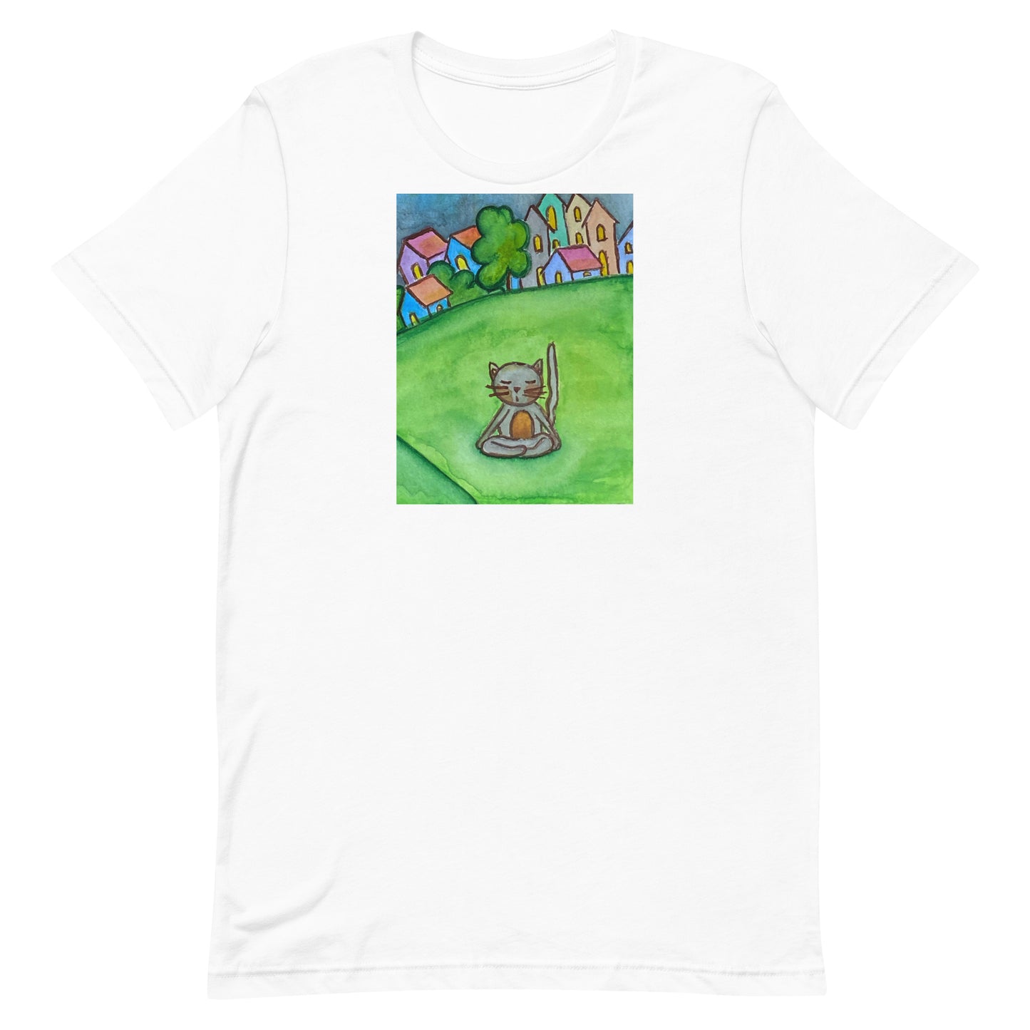 Unisex Staple T-Shirt (cat meditating in the park)