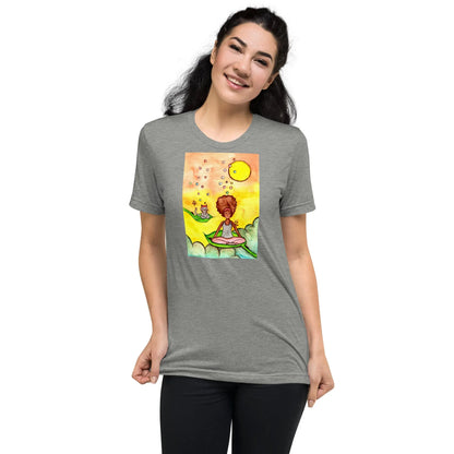 Unisex Tri-Blend T-shirt (cat and woman meditating)