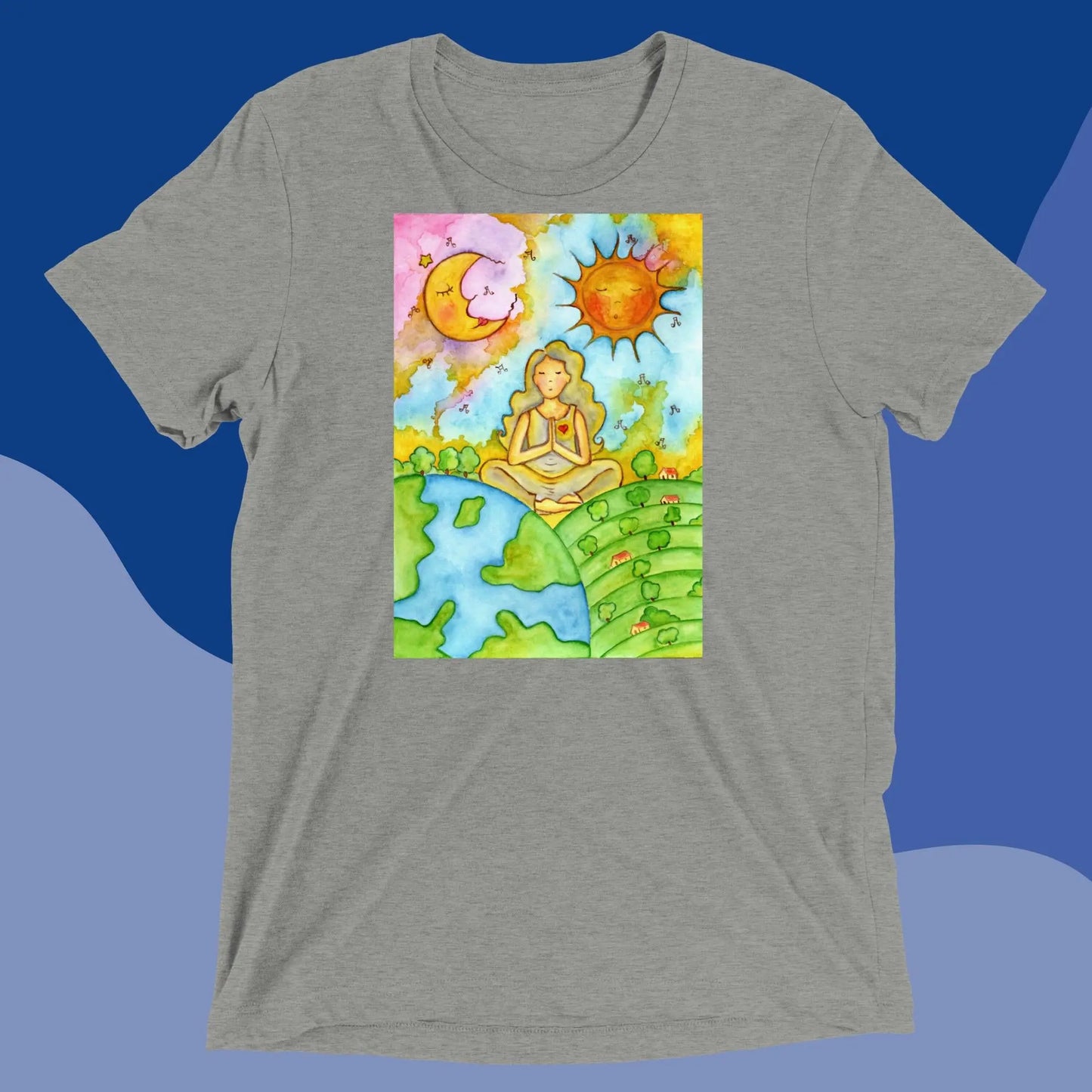 Unisex Tri-Blend T-shirt (meditating beneath the sun and moon)