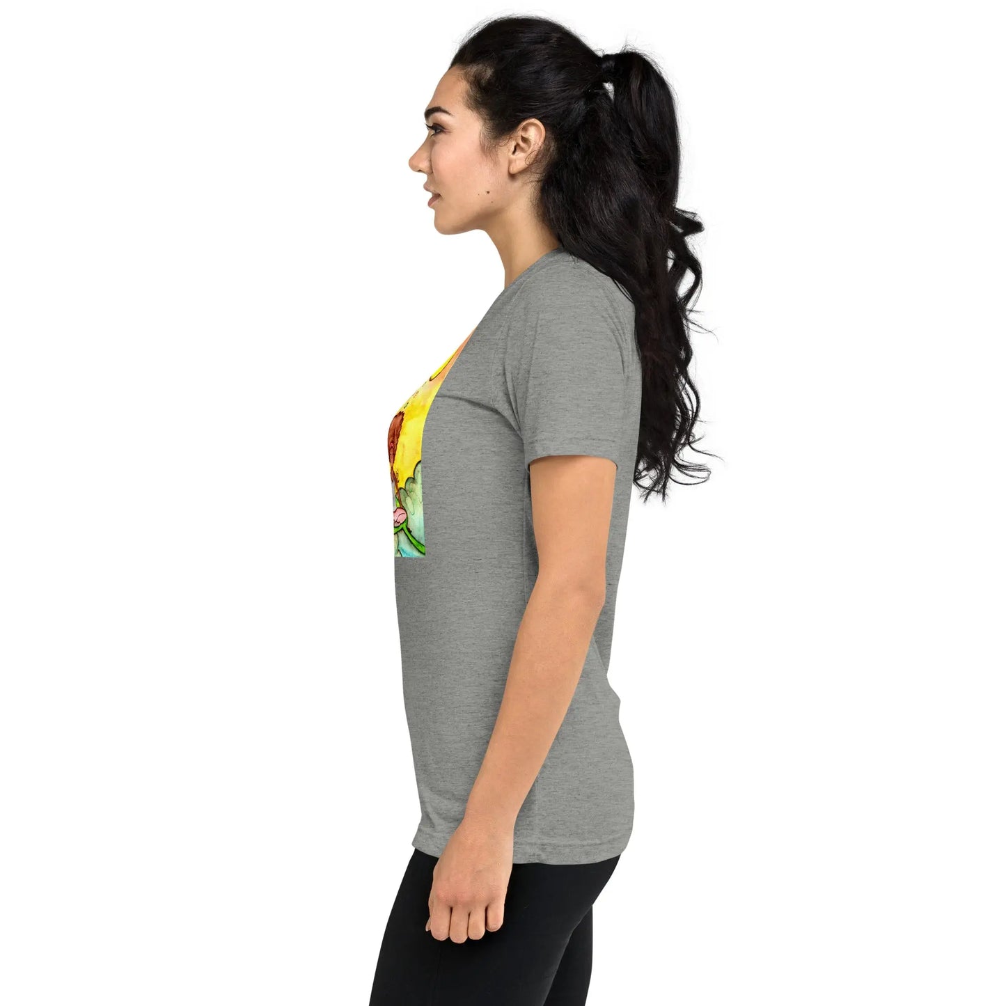 Unisex Tri-Blend T-shirt (cat and woman meditating)