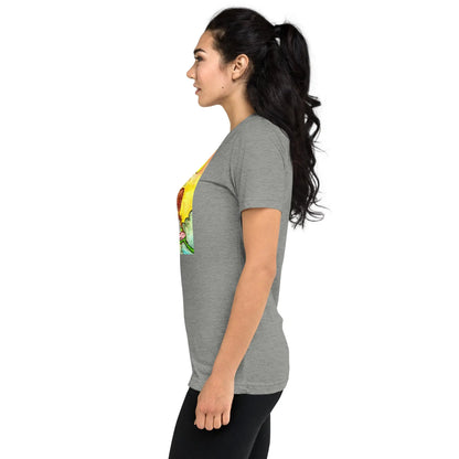Unisex Tri-Blend T-shirt (cat and woman meditating)