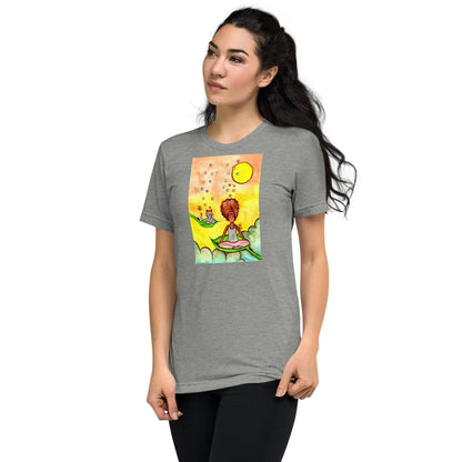 Unisex Tri-Blend T-shirt (cat and woman meditating)