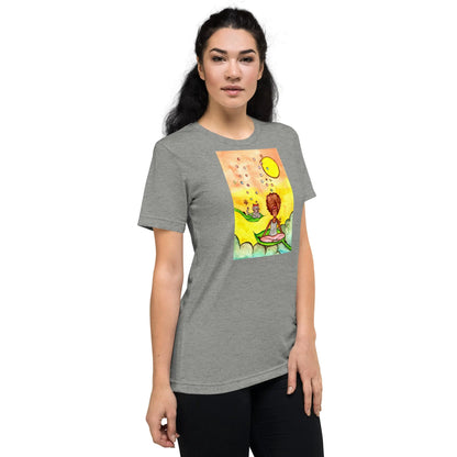 Unisex Tri-Blend T-shirt (cat and woman meditating)