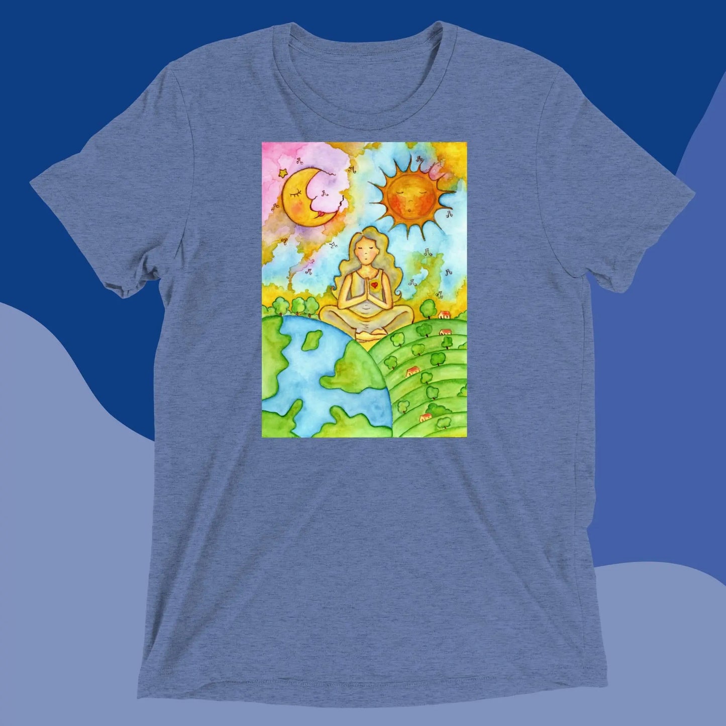 Unisex Tri-Blend T-shirt (meditating beneath the sun and moon)