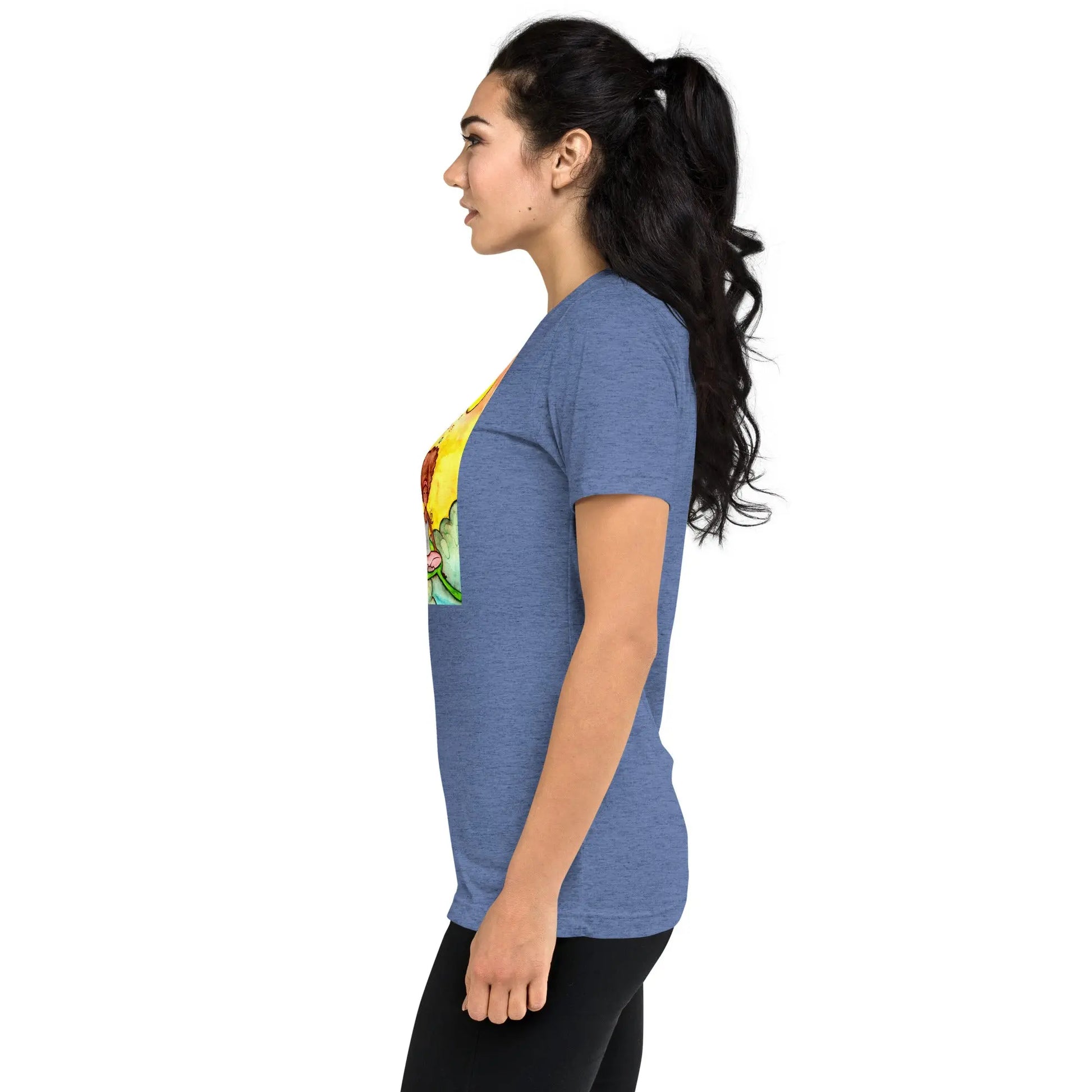 Unisex Tri-Blend T-shirt (cat and woman meditating)