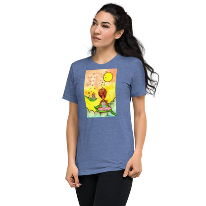 Unisex Tri-Blend T-shirt (cat and woman meditating)