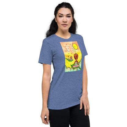 Unisex Tri-Blend T-shirt (cat and woman meditating)