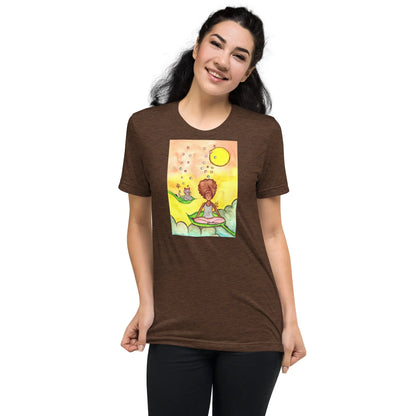 Unisex Tri-Blend T-shirt (cat and woman meditating)