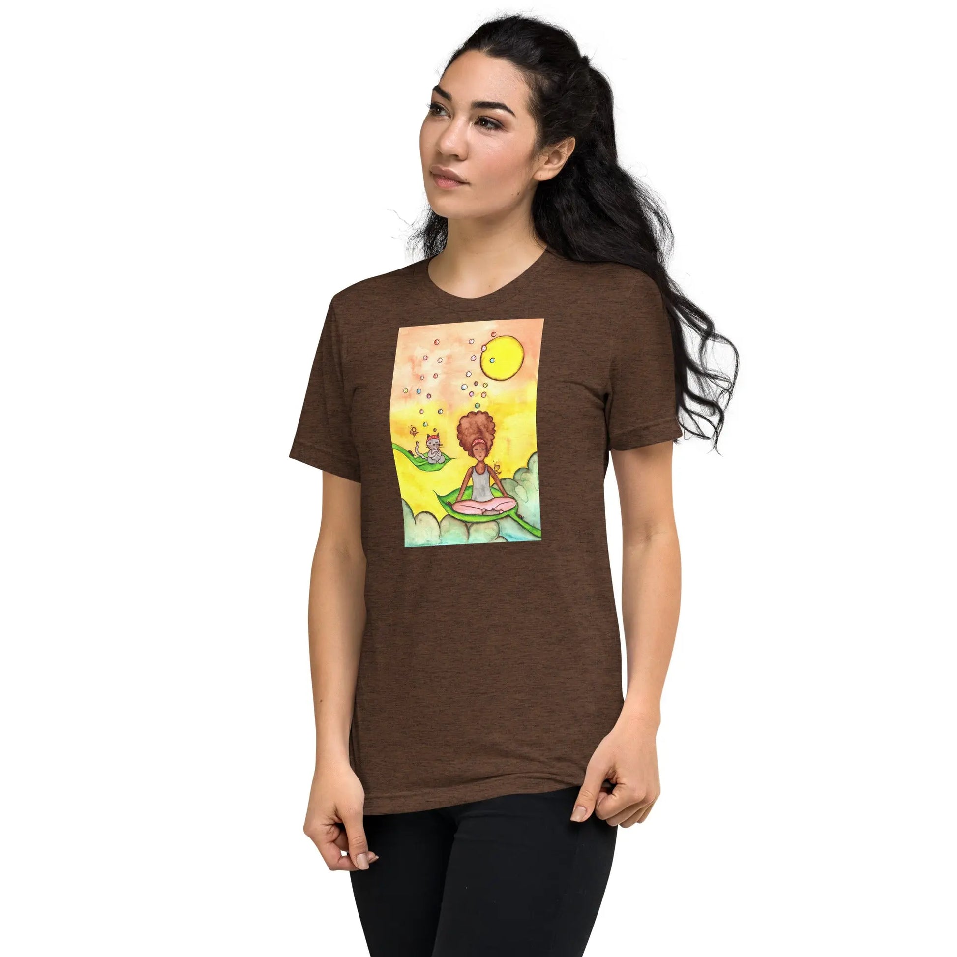 Unisex Tri-Blend T-shirt (cat and woman meditating)