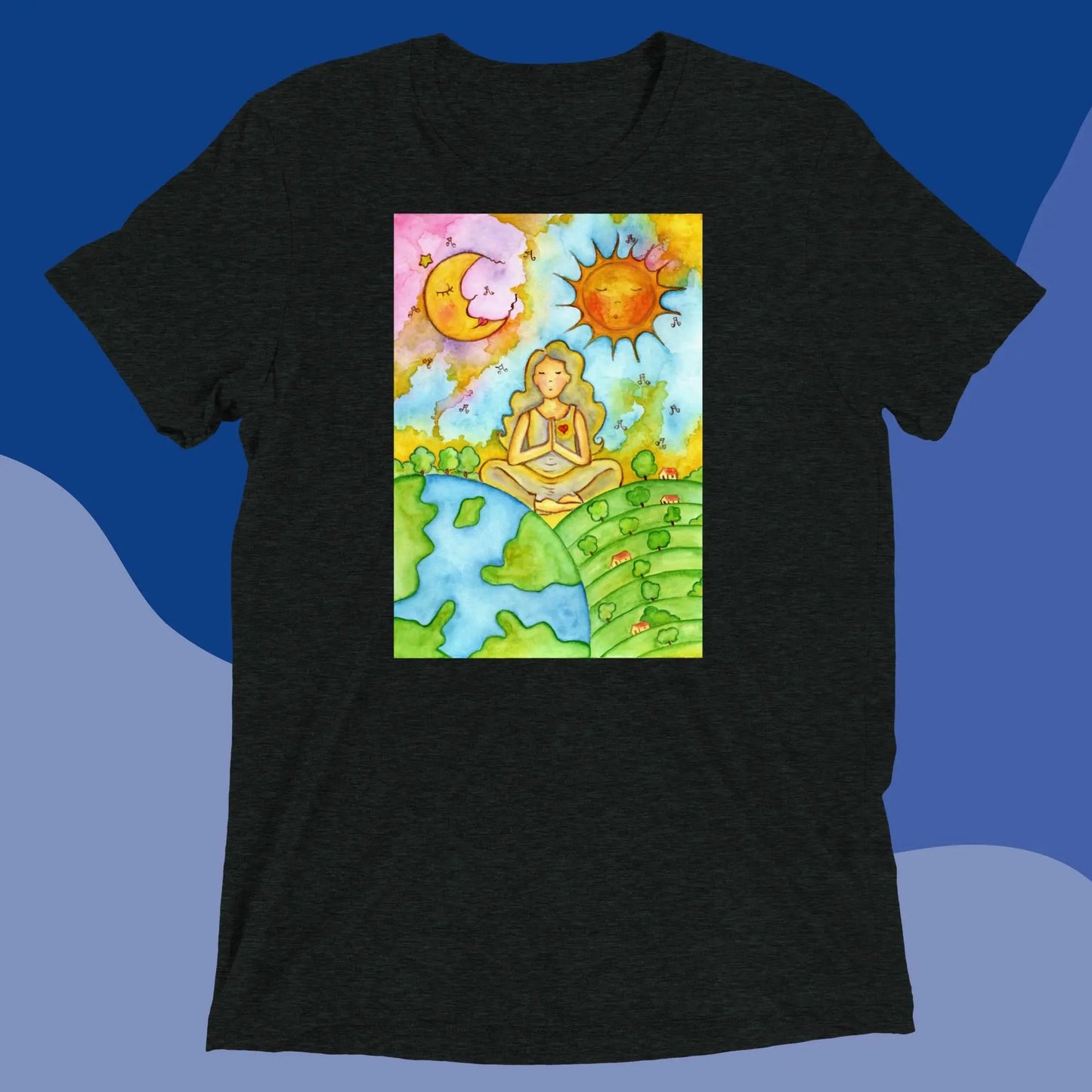 Unisex Tri-Blend T-shirt (meditating beneath the sun and moon)