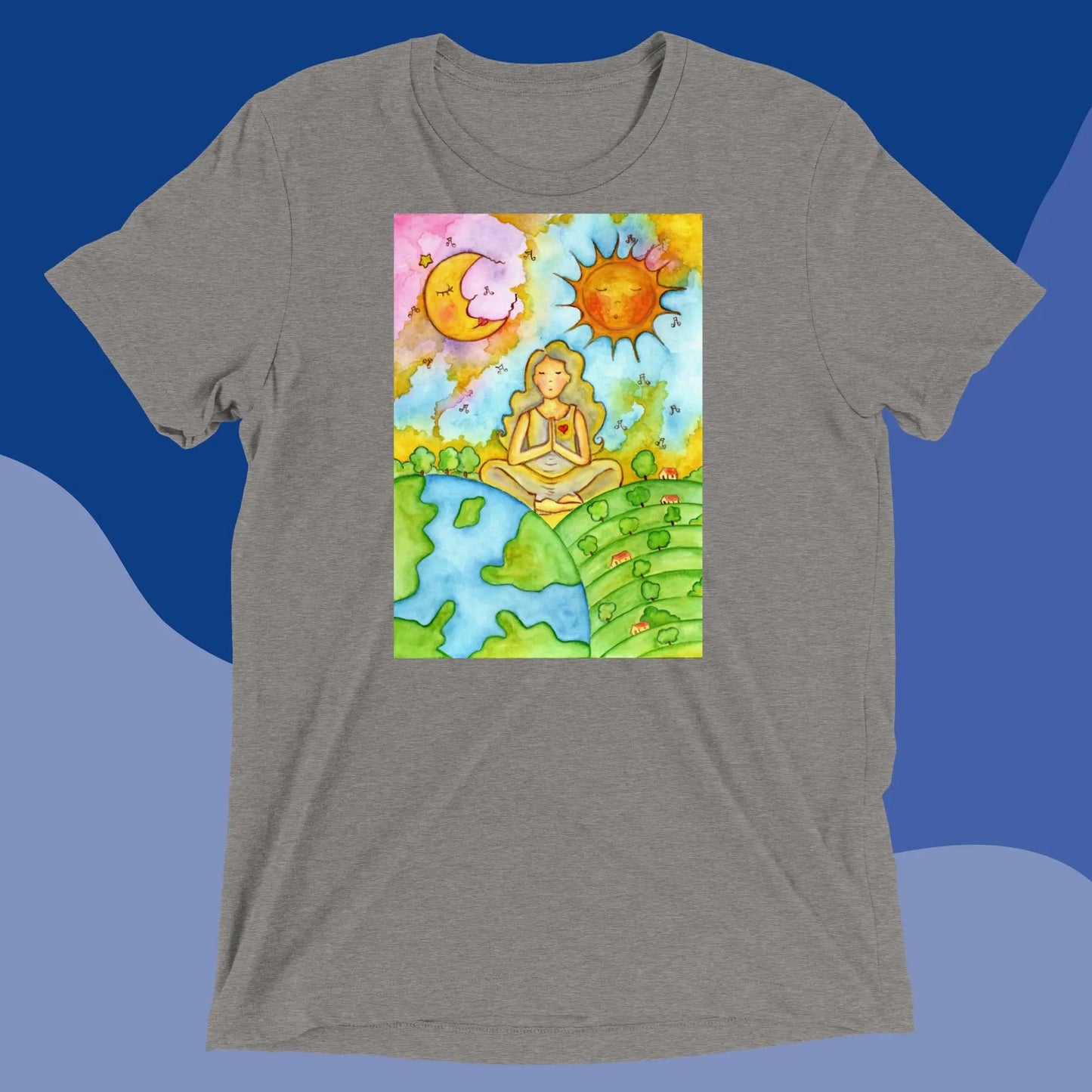 Unisex Tri-Blend T-shirt (meditating beneath the sun and moon)