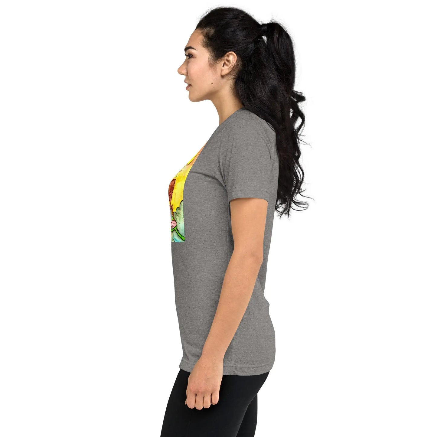 Unisex Tri-Blend T-shirt (cat and woman meditating)