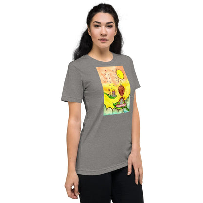 Unisex Tri-Blend T-shirt (cat and woman meditating)