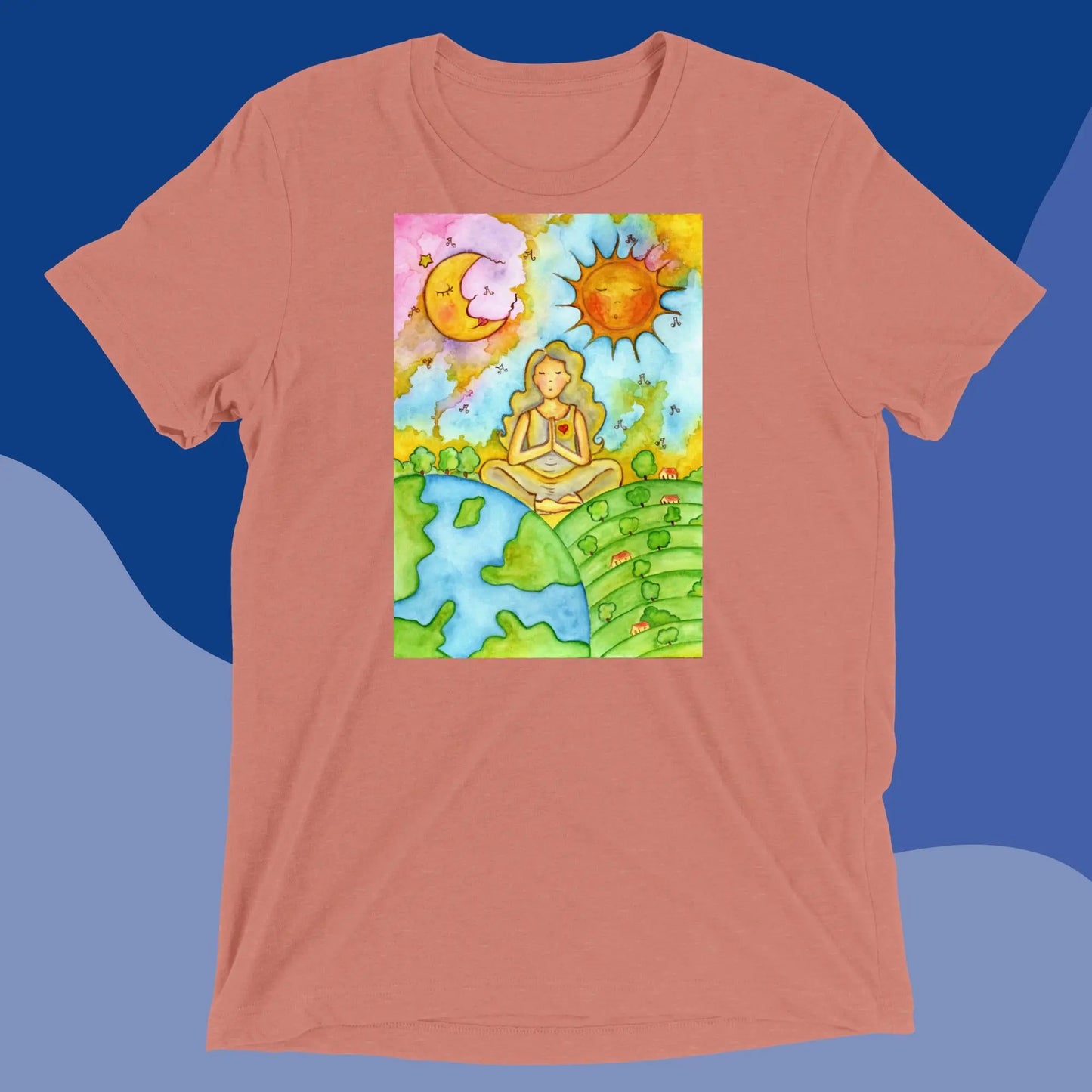 Unisex Tri-Blend T-shirt (meditating beneath the sun and moon)