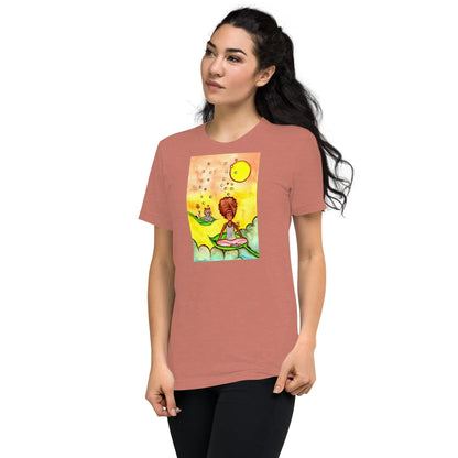 Unisex Tri-Blend T-shirt (cat and woman meditating)