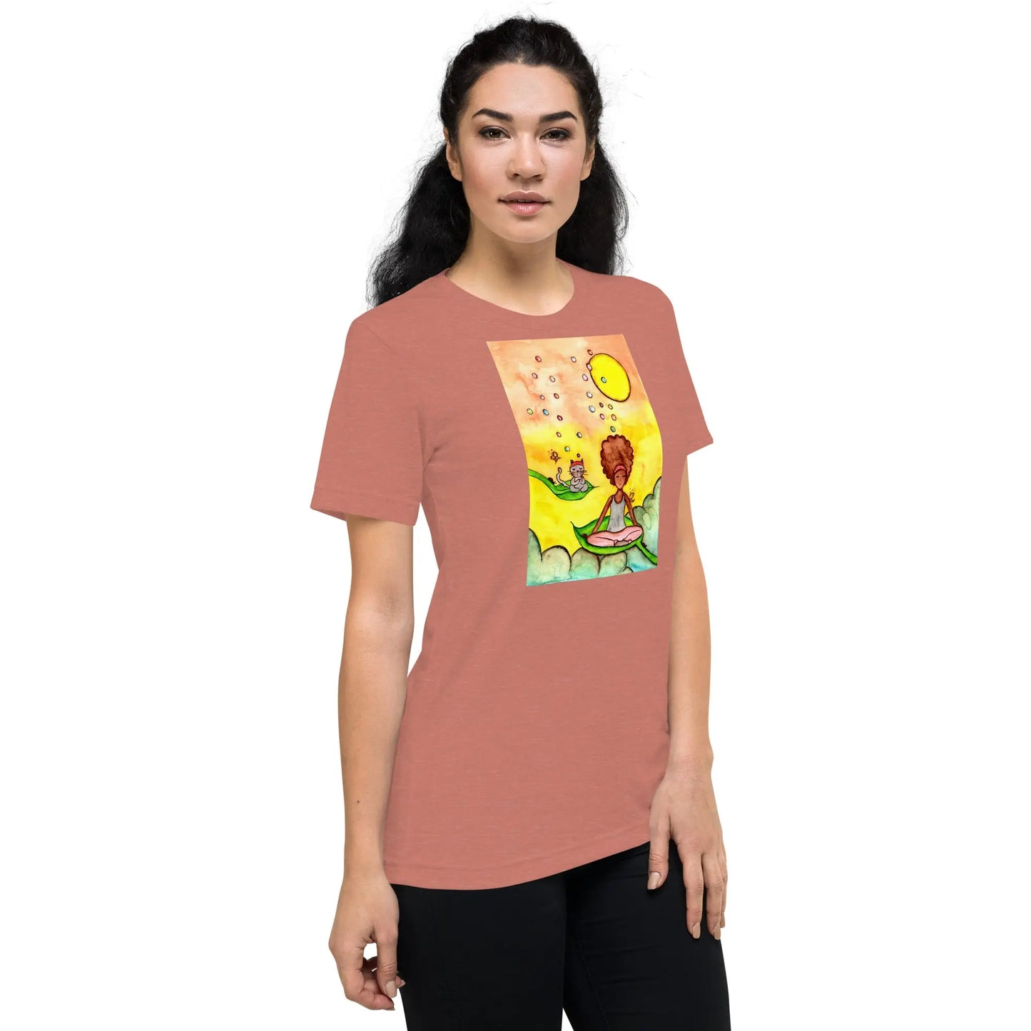 Unisex Tri-Blend T-shirt (cat and woman meditating)