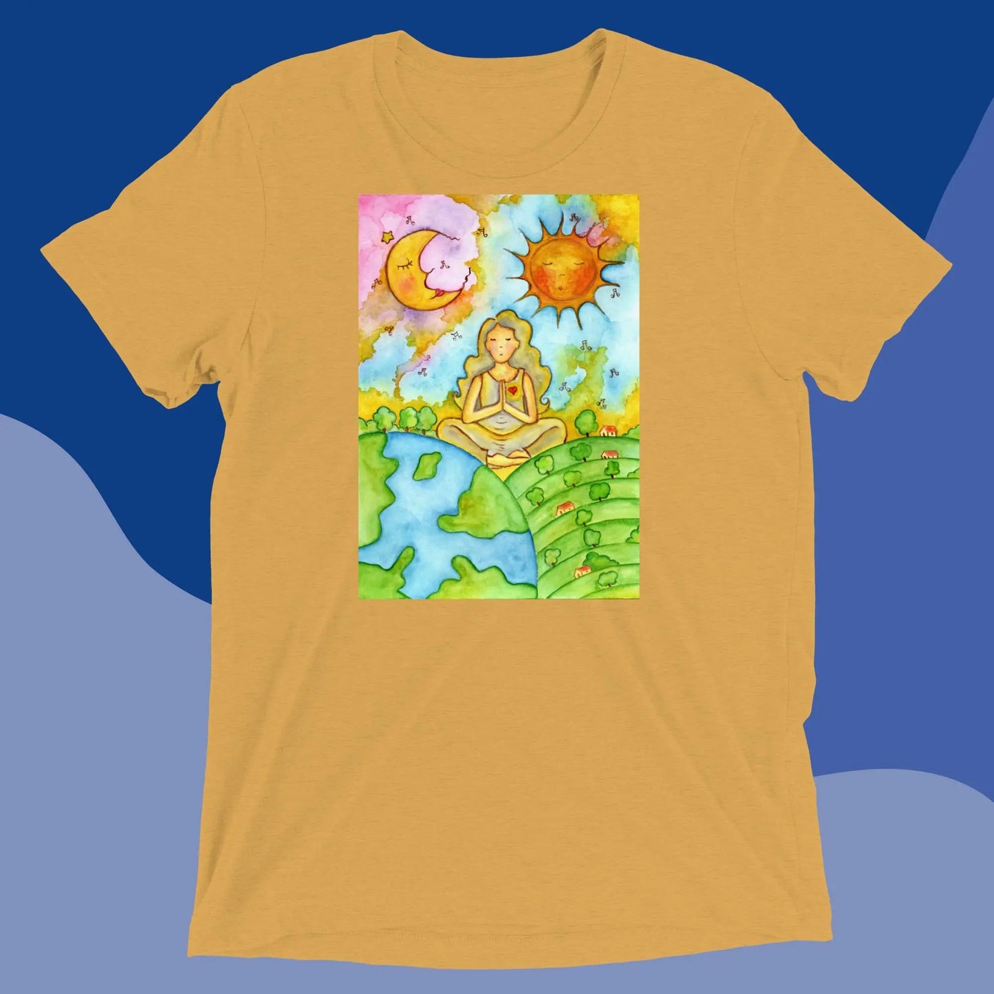 Unisex Tri-Blend T-shirt (meditating beneath the sun and moon)