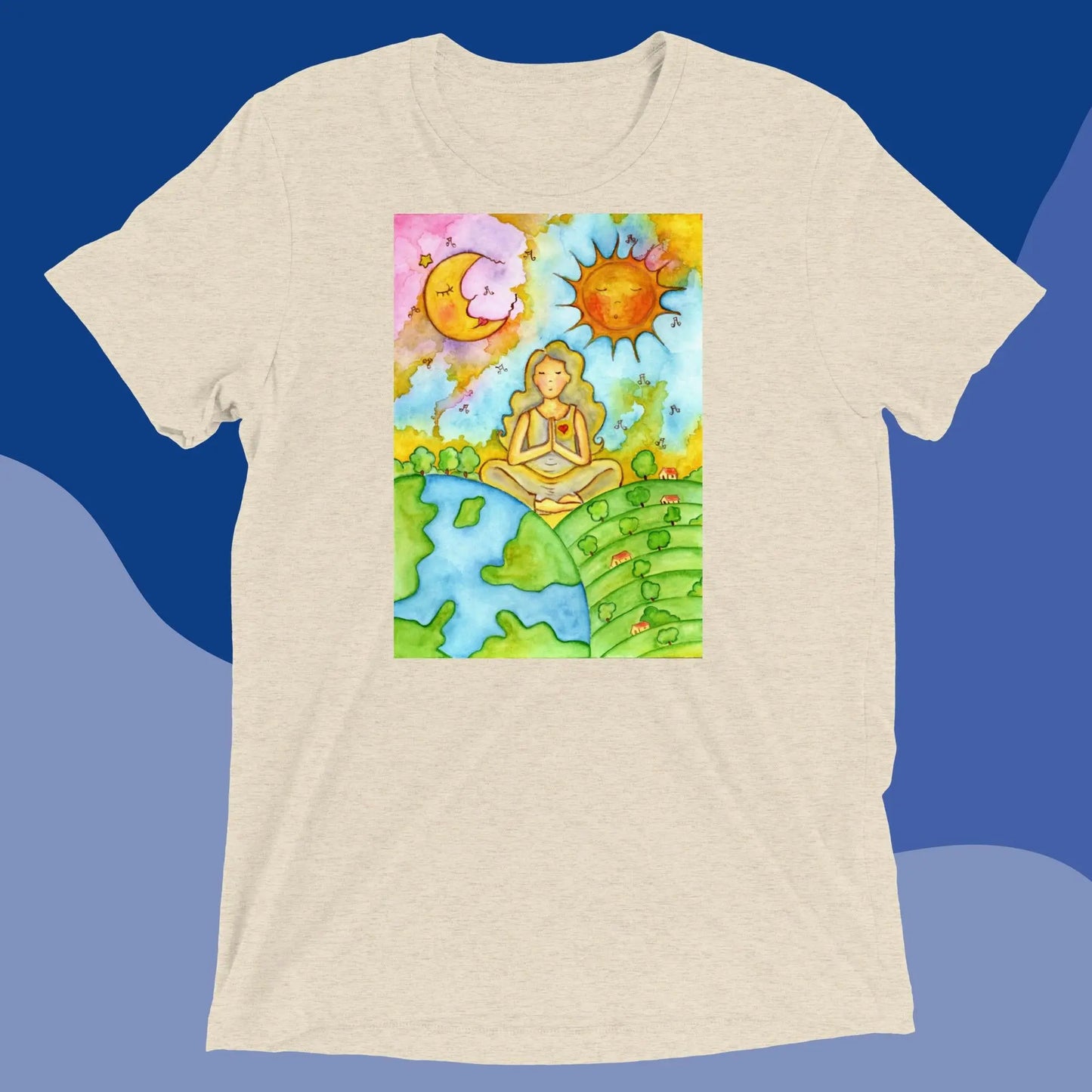 Unisex Tri-Blend T-shirt (meditating beneath the sun and moon)