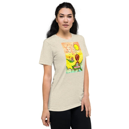 Unisex Tri-Blend T-shirt (cat and woman meditating)