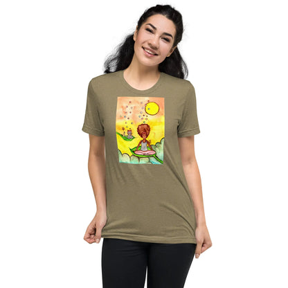Unisex Tri-Blend T-shirt (cat and woman meditating)