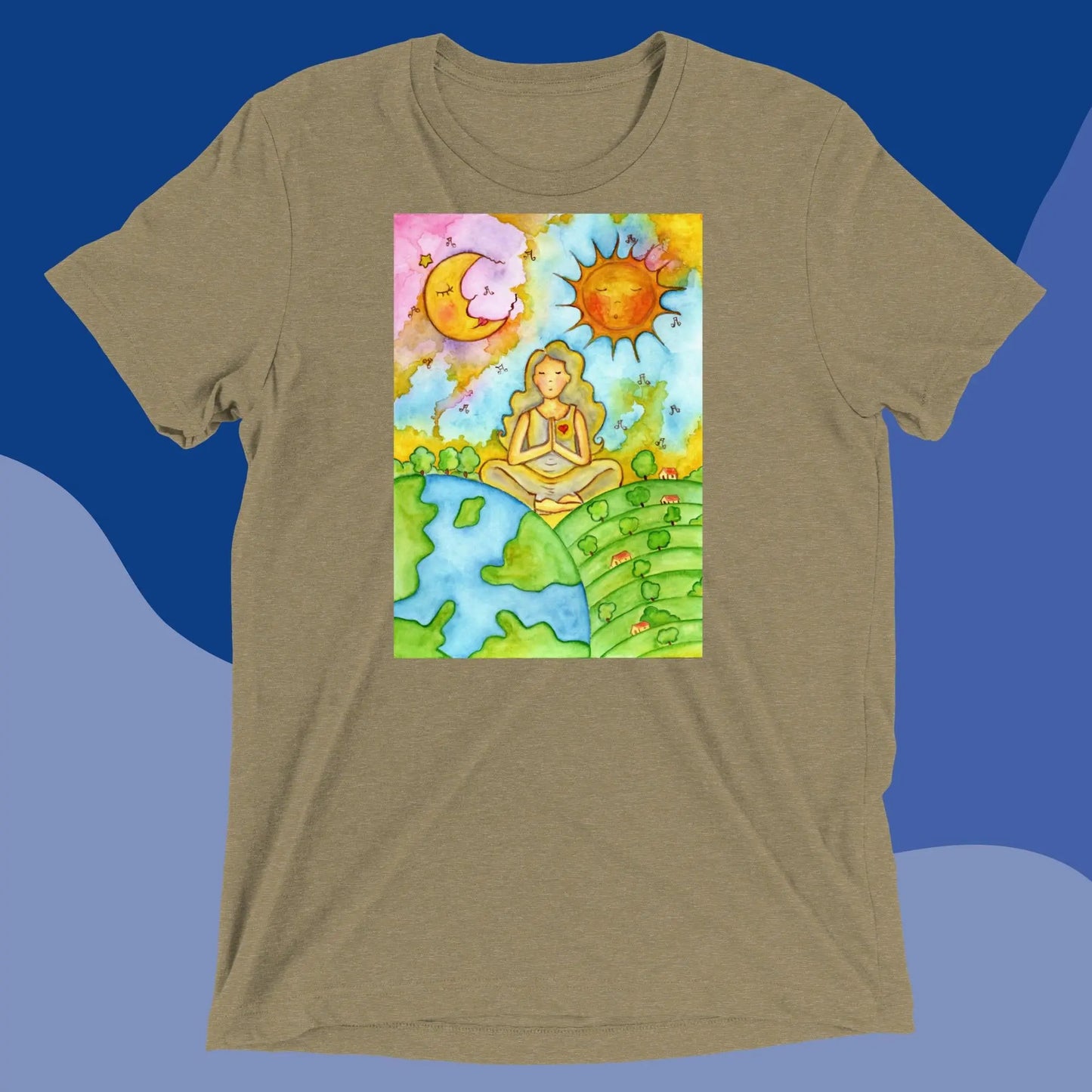 Unisex Tri-Blend T-shirt (meditating beneath the sun and moon)