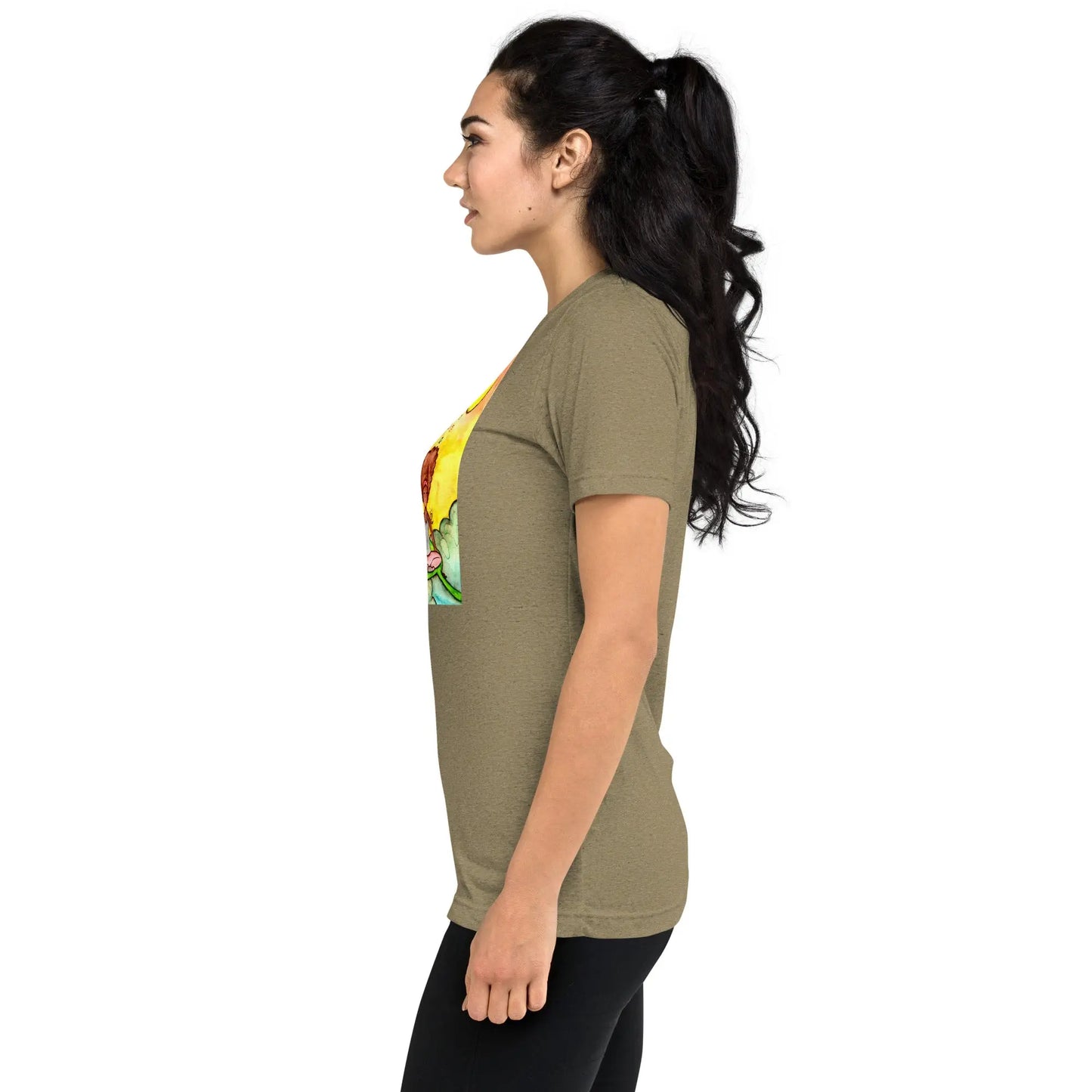 Unisex Tri-Blend T-shirt (cat and woman meditating)