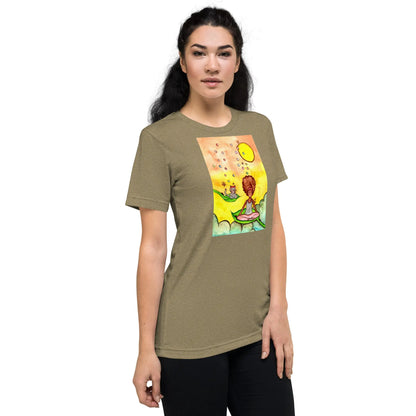 Unisex Tri-Blend T-shirt (cat and woman meditating)