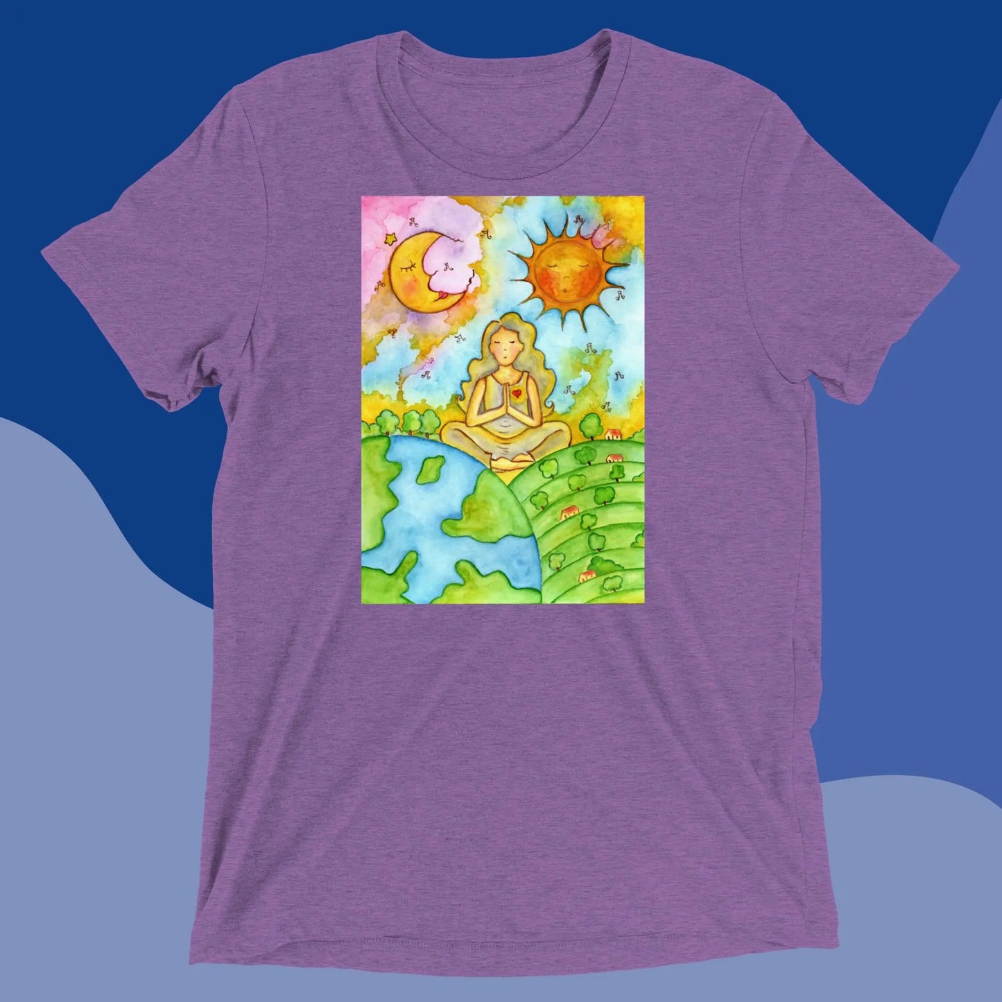 Unisex Tri-Blend T-shirt (meditating beneath the sun and moon)
