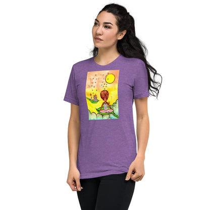 Unisex Tri-Blend T-shirt (cat and woman meditating)