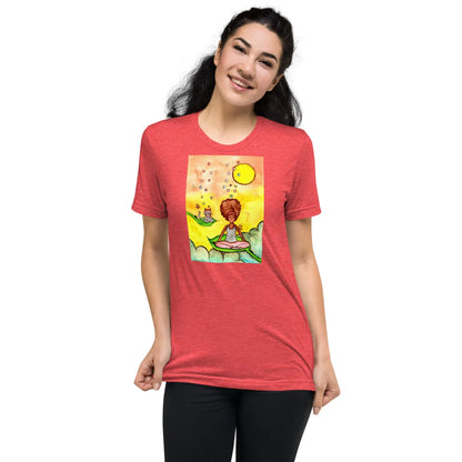 Unisex Tri-Blend T-shirt (cat and woman meditating)