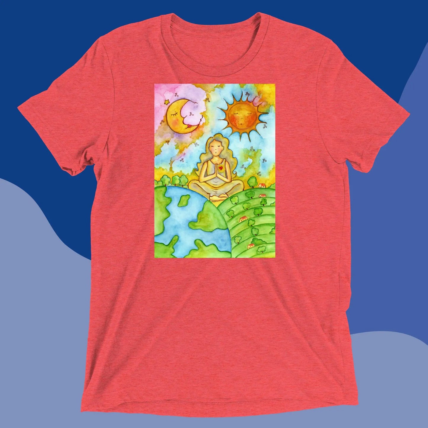 Unisex Tri-Blend T-shirt (meditating beneath the sun and moon)