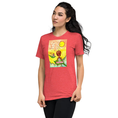 Unisex Tri-Blend T-shirt (cat and woman meditating)