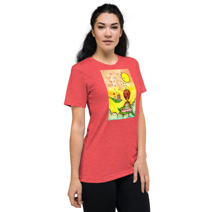 Unisex Tri-Blend T-shirt (cat and woman meditating)