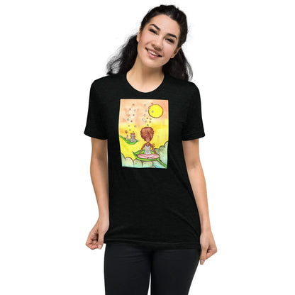 Unisex Tri-Blend T-shirt (cat and woman meditating)