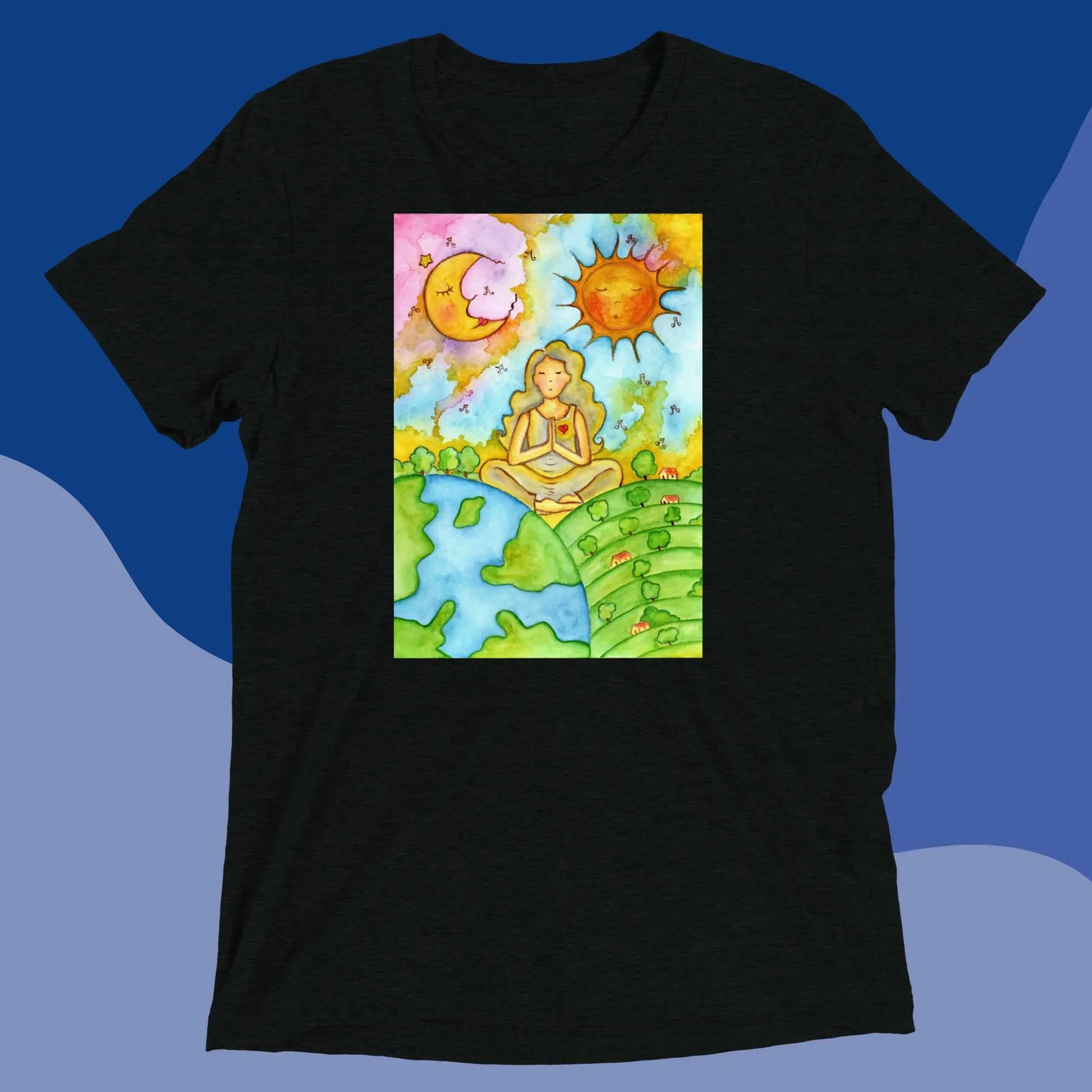 Unisex Tri-Blend T-shirt (meditating beneath the sun and moon)