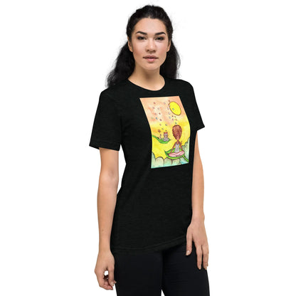 Unisex Tri-Blend T-shirt (cat and woman meditating)