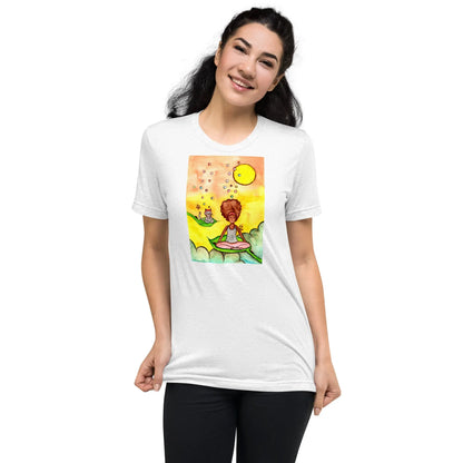 Unisex Tri-Blend T-shirt (cat and woman meditating)