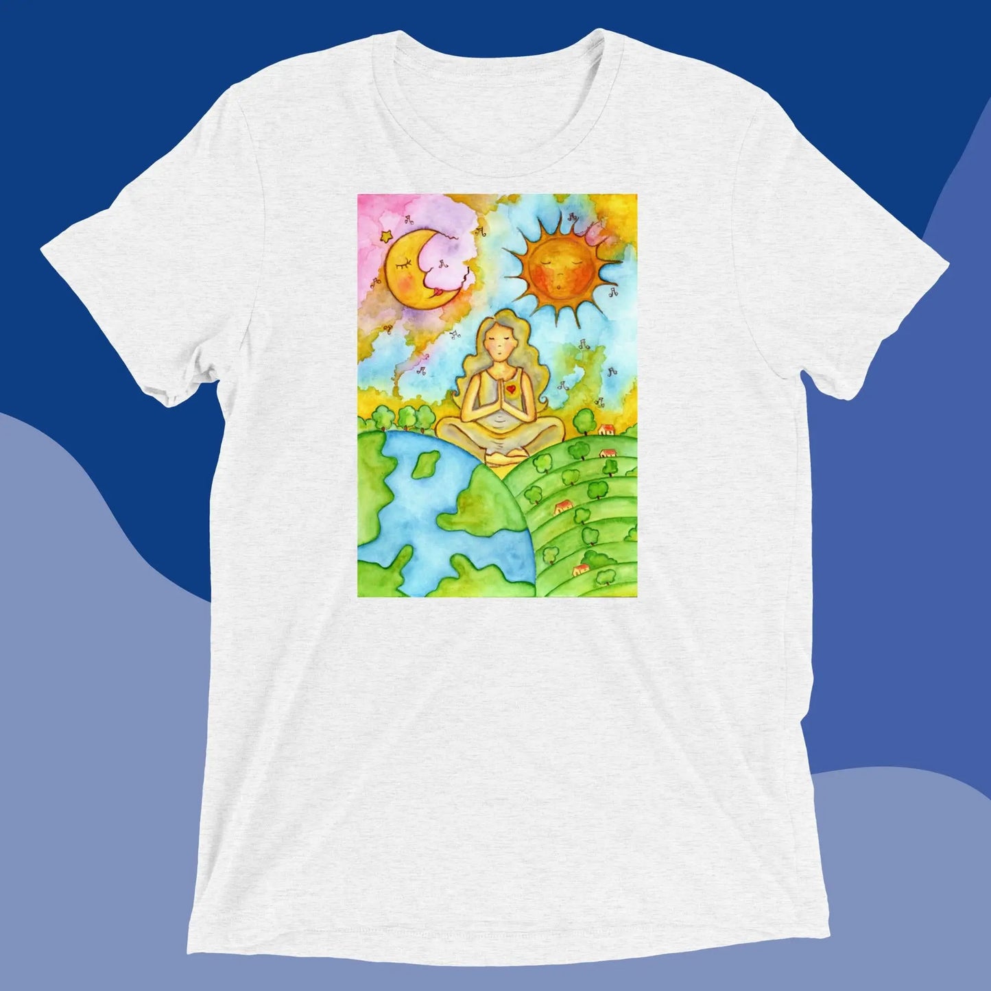 Unisex Tri-Blend T-shirt (meditating beneath the sun and moon)