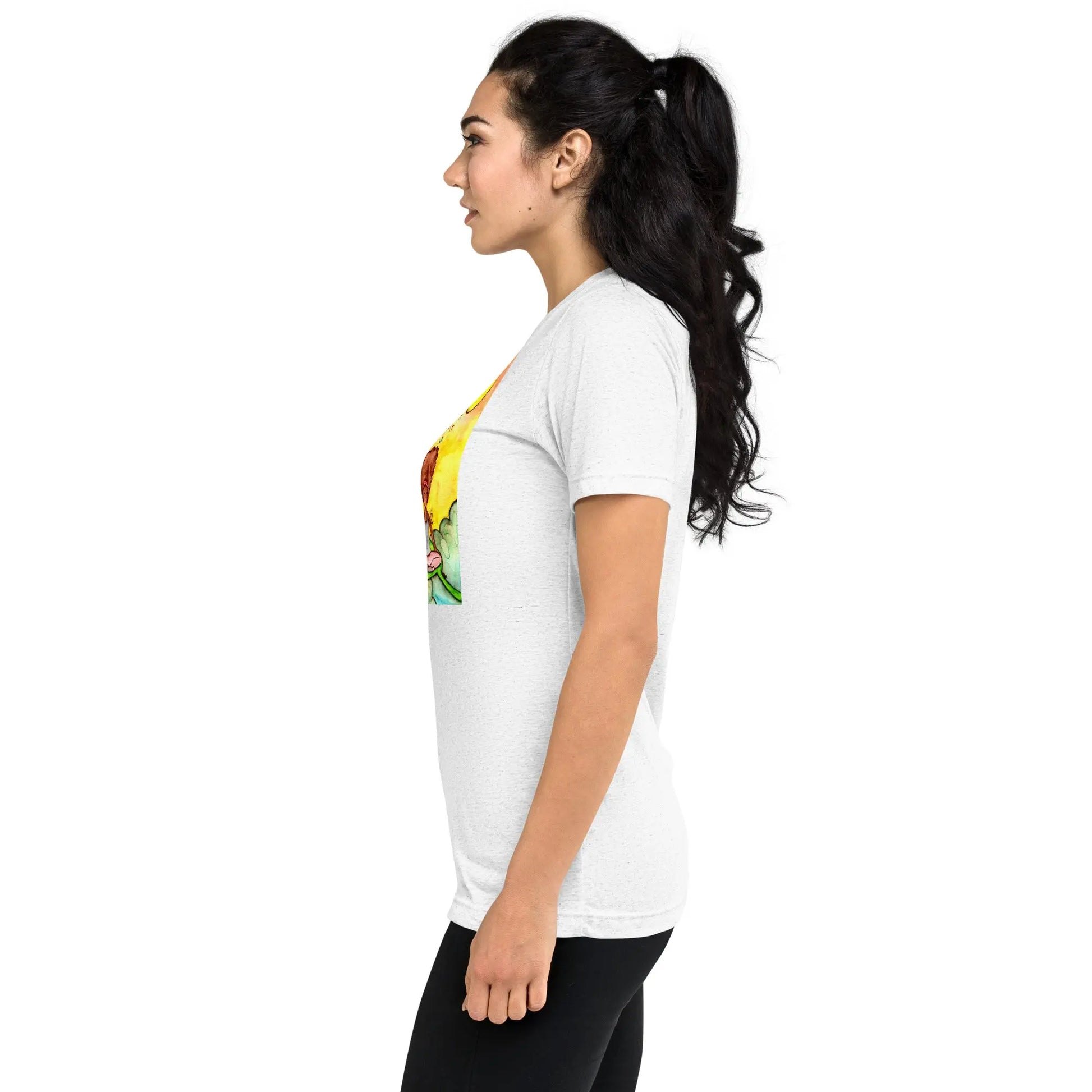 Unisex Tri-Blend T-shirt (cat and woman meditating)